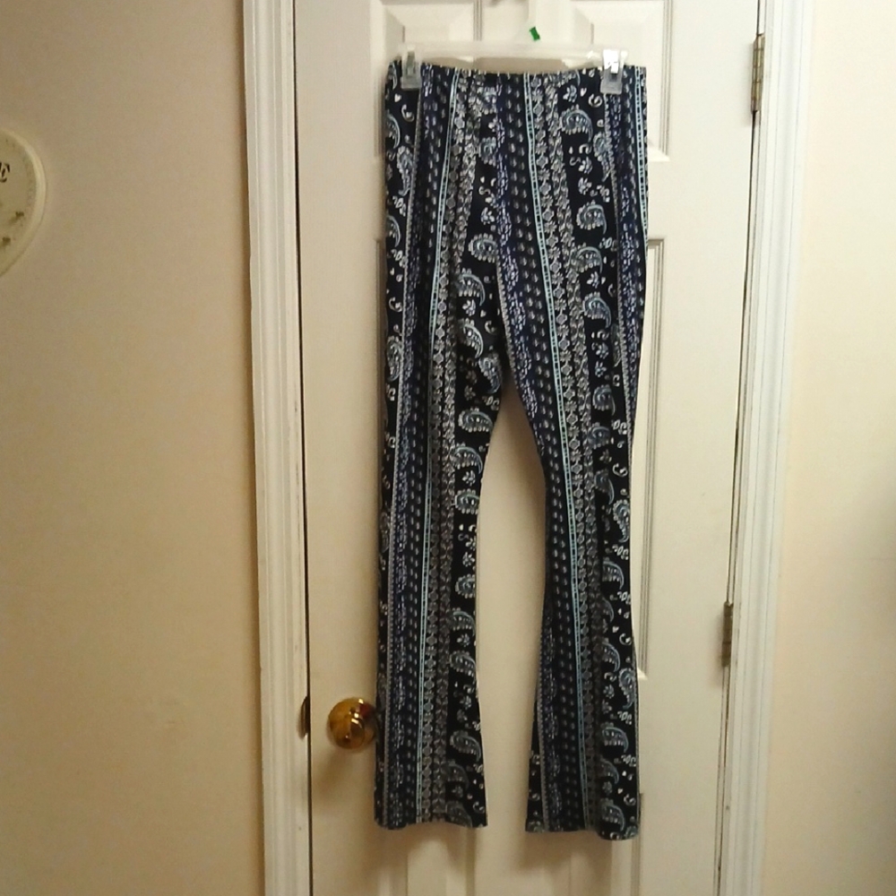 BLUSH MARK Navy and White Paisley Print Wide Leg Pants Size L